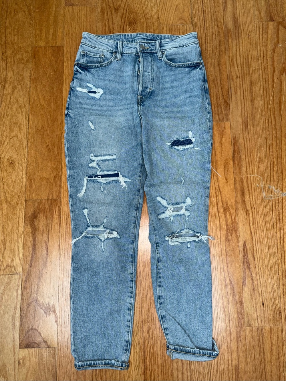 Distressed Light Wash Ripped Mom Jeans